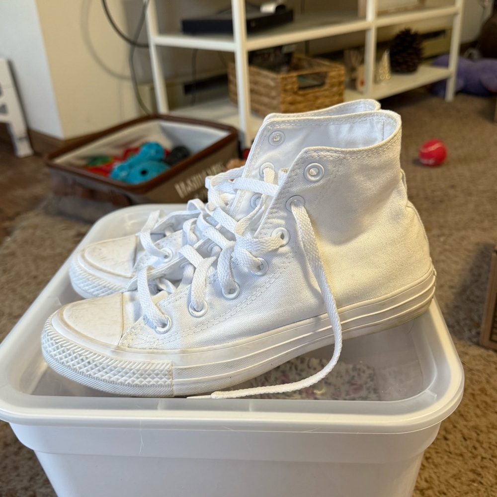 All White High-Top Sneakers